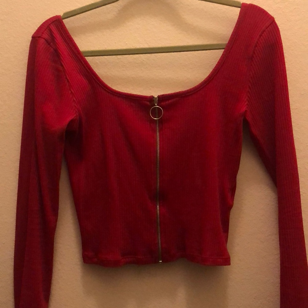 Red Hollister zip up long sleeve